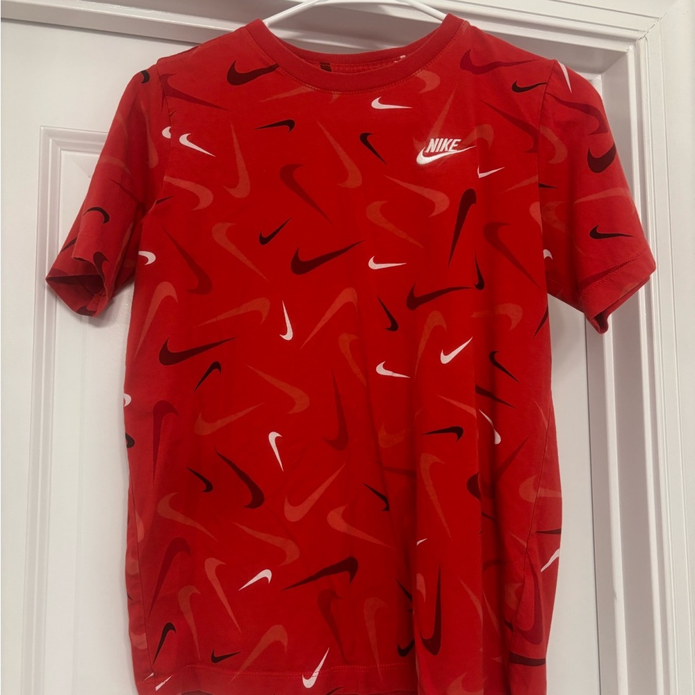 Nike Kids Red Swoosh Pattern T-Shirt